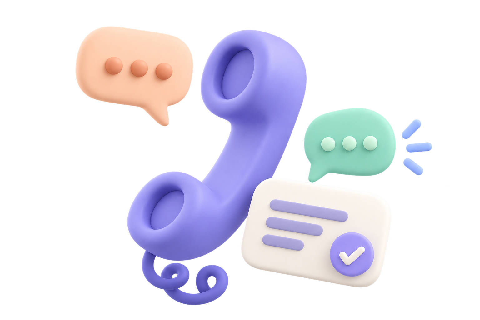 A soft clay telephone receiver, dialogue bubbles, and a completed result card.